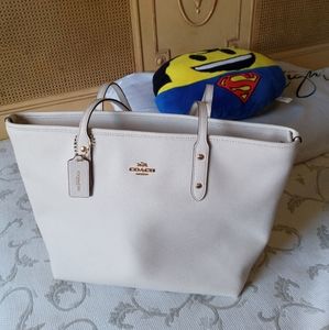 Coach white leather city tote shoulder bag